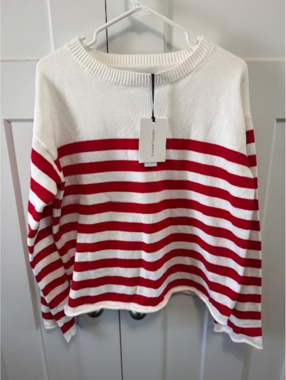 NWT 41 Hawthorne Red and White striped long sleeve  pullover sweater size Large